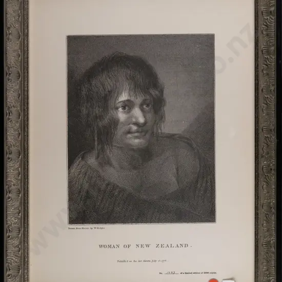 framed W Hodges print "Woman of New Zealand" H225 W170