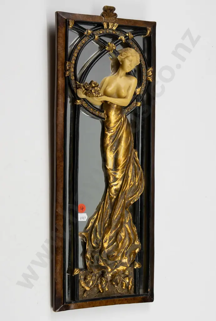 framed decorative Art Nouveau style wall mirror H460 W170 Image 1++