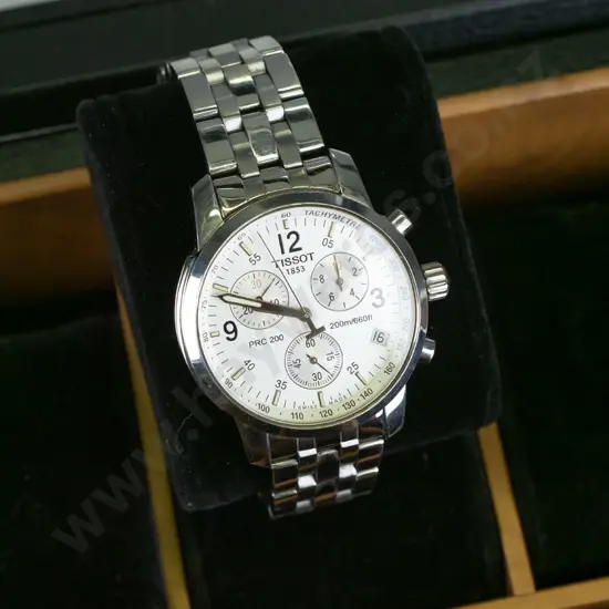 gents Swiss Tissot chronograph Tachymetre 200m case - going - in collector's display box