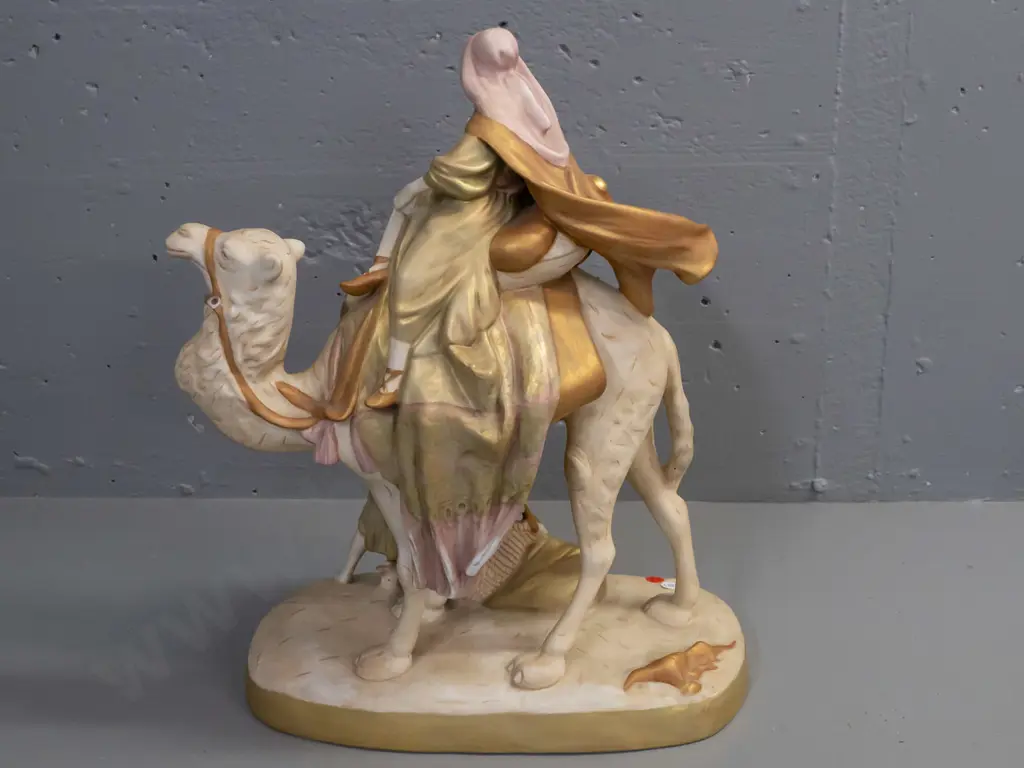 large Royal Dux Bohemian figure of a Bedouin, camel and attendant - minor scratching H-470 W-350 Image 1++