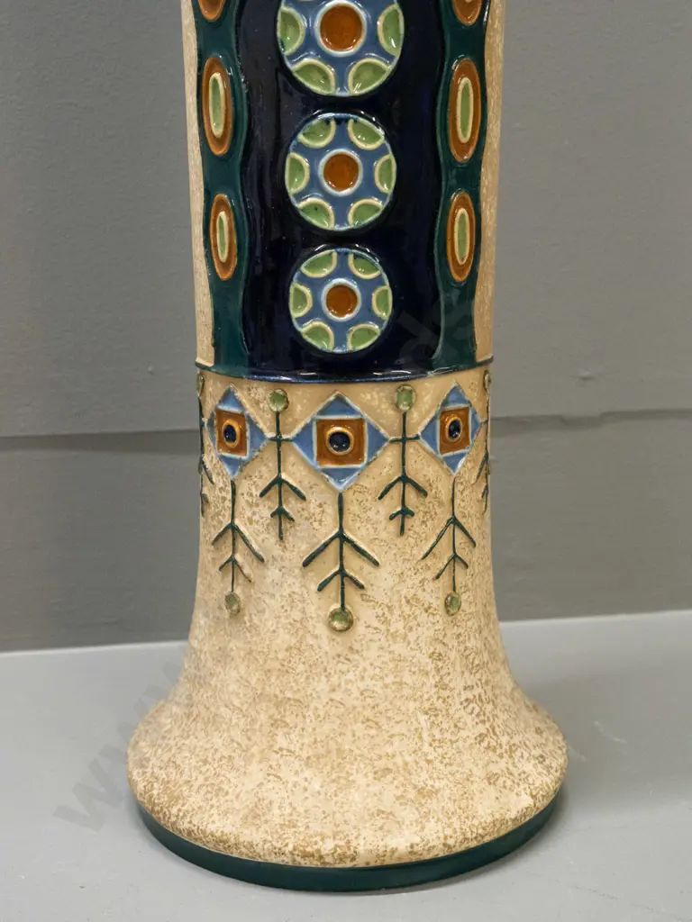 Amphora Art Deco Czech-made tall cylindrical vase w/ geometric patterns H-500 Image 1++