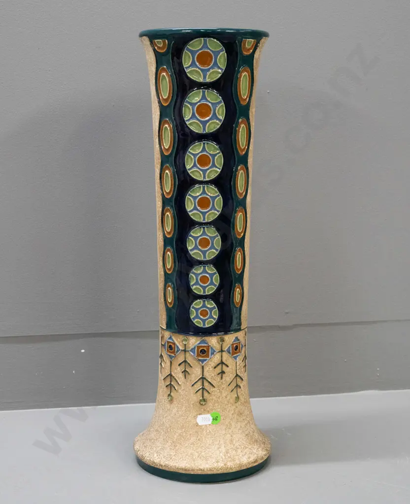 Amphora Art Deco Czech-made tall cylindrical vase w/ geometric patterns H-500 Image 1++