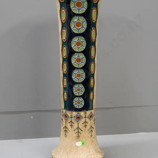 Amphora Art Deco Czech-made tall cylindrical vase w/ geometric patterns H-500