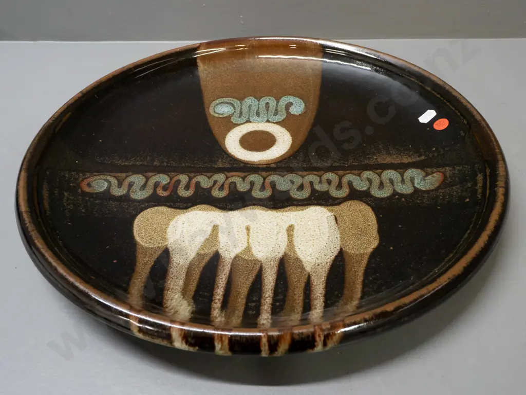 Brian Gartside studio pottery large wall charger with fabric hanging disc D-410 Image 1++