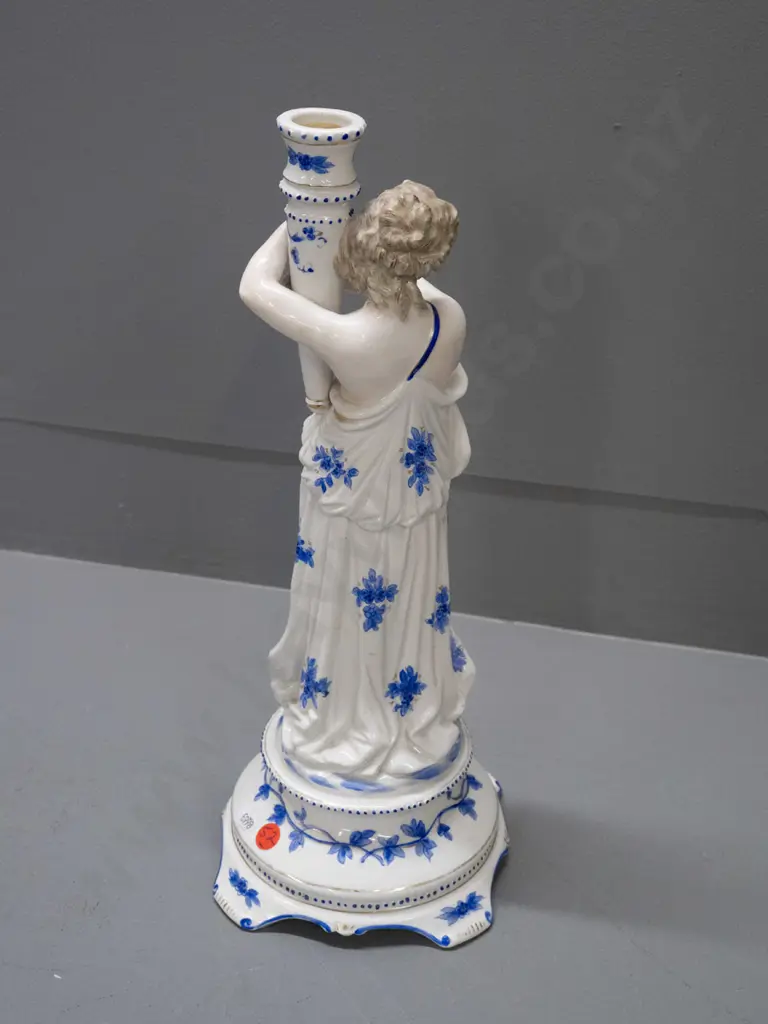 vintage classical figural candlestick with unknown mark, likely German 1850s according to attached note H-380 Image 1++