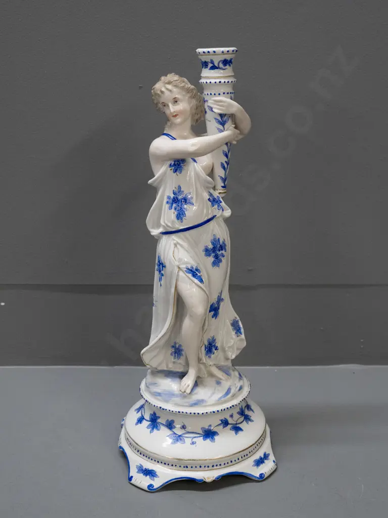 vintage classical figural candlestick with unknown mark, likely German 1850s according to attached note H-380 Image 1++