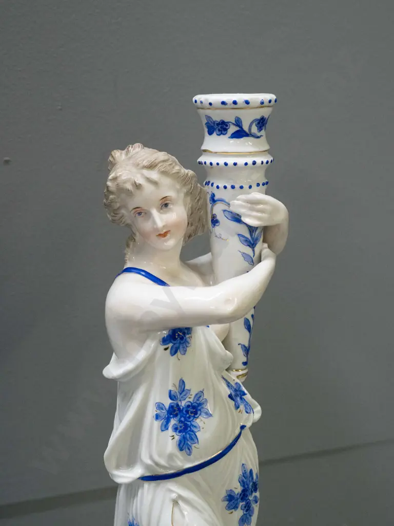 vintage classical figural candlestick with unknown mark, likely German 1850s according to attached note H-380 Image 1++