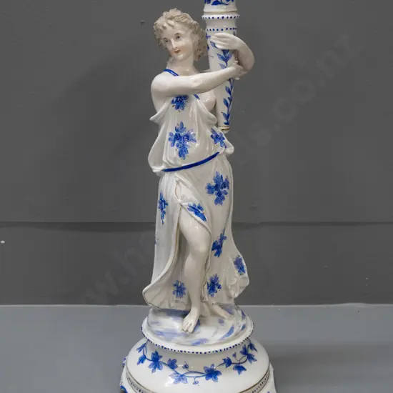 vintage classical figural candlestick with unknown mark, likely German 1850s according to attached note H-380