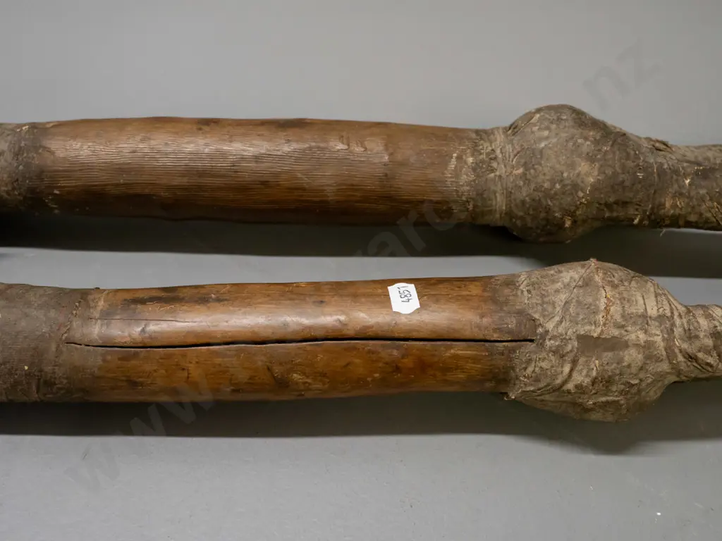 African pair of male and female carved wooden figures with fabric wrapping - Nyamwezi tribe, Tanzania - male figure has Image 1++