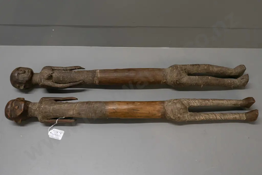 African pair of male and female carved wooden figures with fabric wrapping - Nyamwezi tribe, Tanzania - male figure has Image 1++