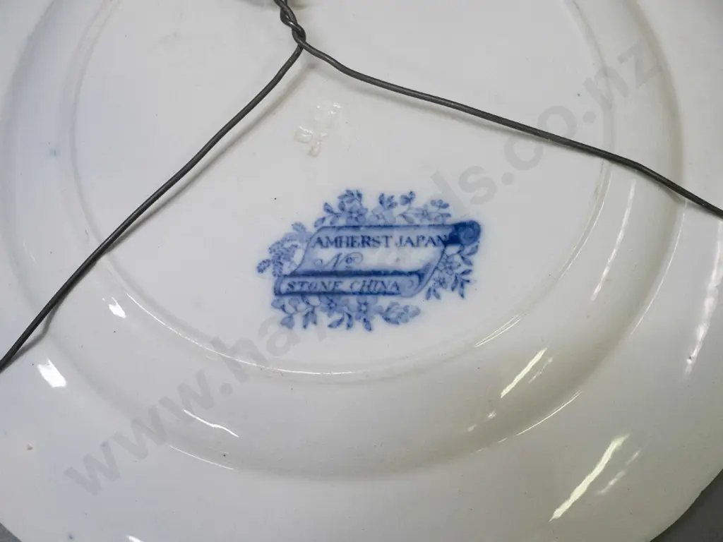 2 vintage Japanese pieces with hanging wires - fluted Imari plate D-285 and other marked Amherst Japan Image 1++