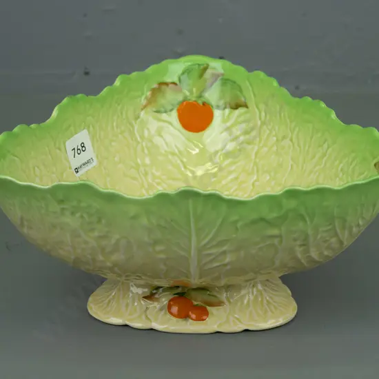 vintage Carlton Ware Green cabbage leaf & oranges footed salad bowl H-115 D-240