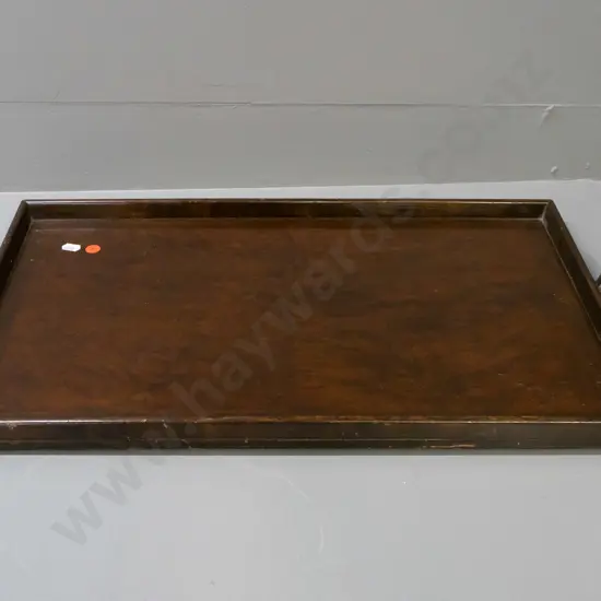 vintage figured mahogany serving tray with wood and copper handles - some scratching and staining W-620 D-330