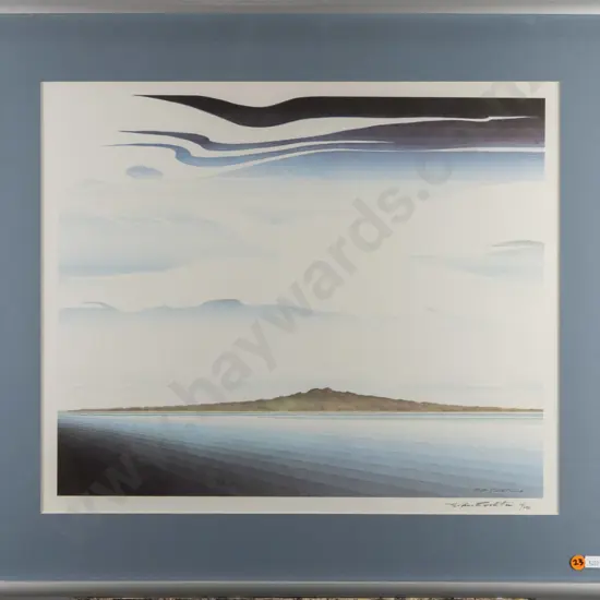 John Crichton 1983 -- framed lithograph, Rangitoto, ed 19/250 H-420 W-500