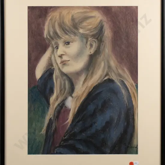 illegible signature - framed pastel - portrait H490 W360