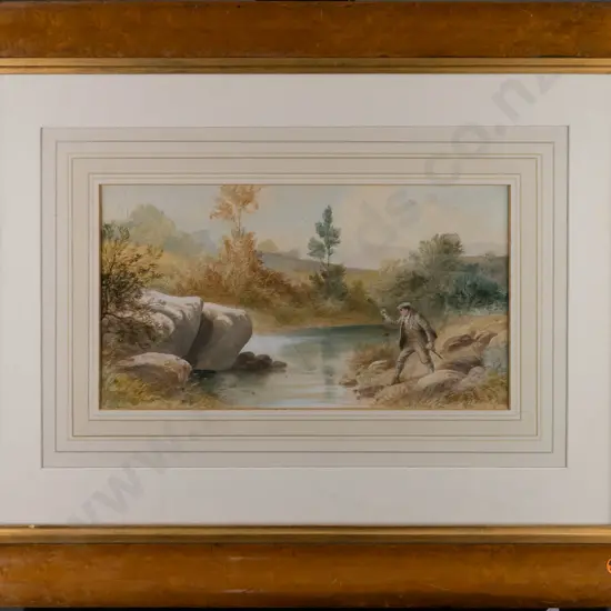 Unknown artist, framed watercolour, fishing scene H-170 W-315