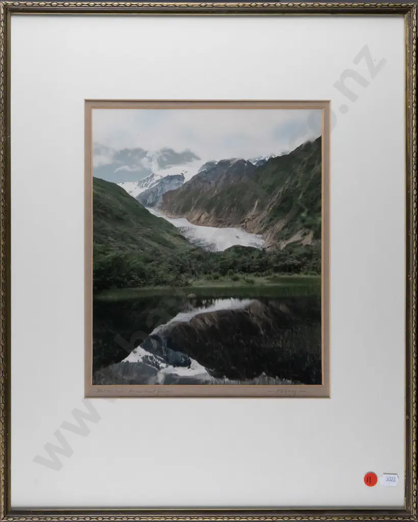 framed FS Gray vintage hand coloured photograph "Peter's Pool - Franz Josef Glacier" H280 W230 Image 1++