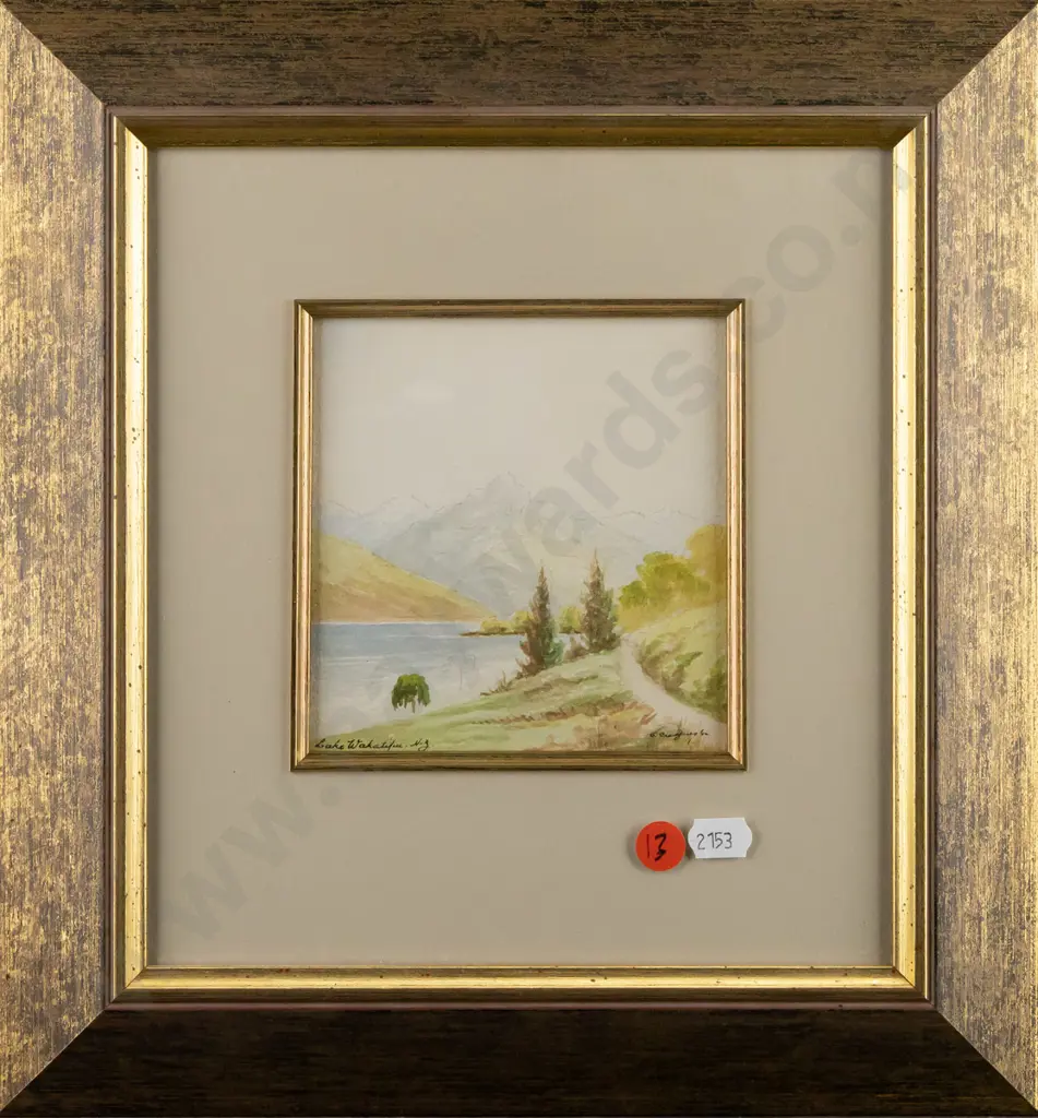 illegible signature - gilt framed watercolour "Lake Wakatipu" H120 W120 Image 1++