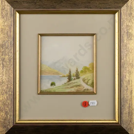 illegible signature - gilt framed watercolour "Lake Wakatipu" H120 W120