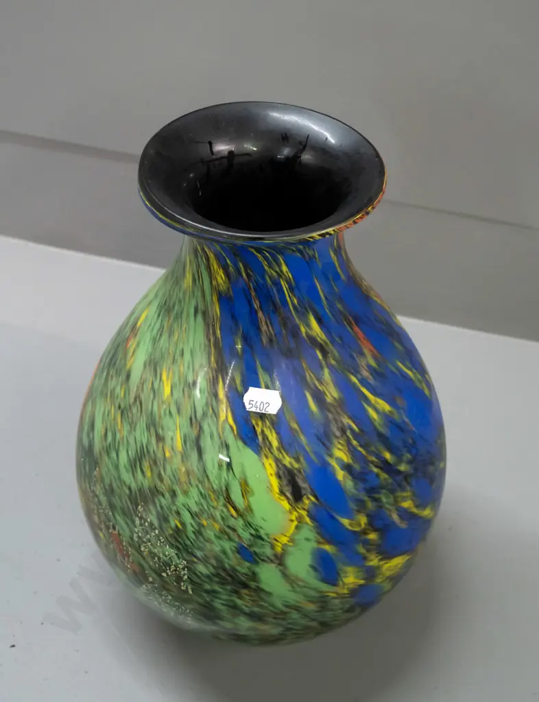 Japanese large swirled multi-colour art glass vase - marked Kamei Glass Osaka H-310 Image 1++