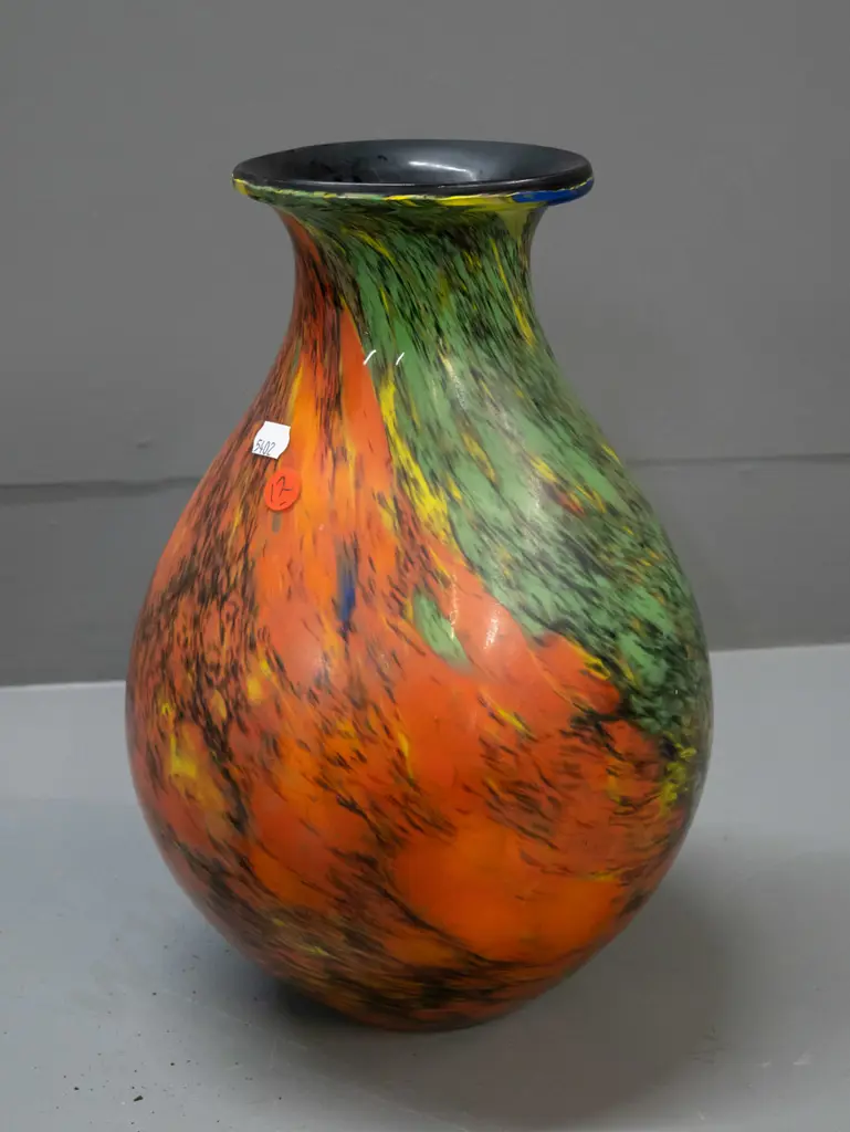 Japanese large swirled multi-colour art glass vase - marked Kamei Glass Osaka H-310 Image 1++
