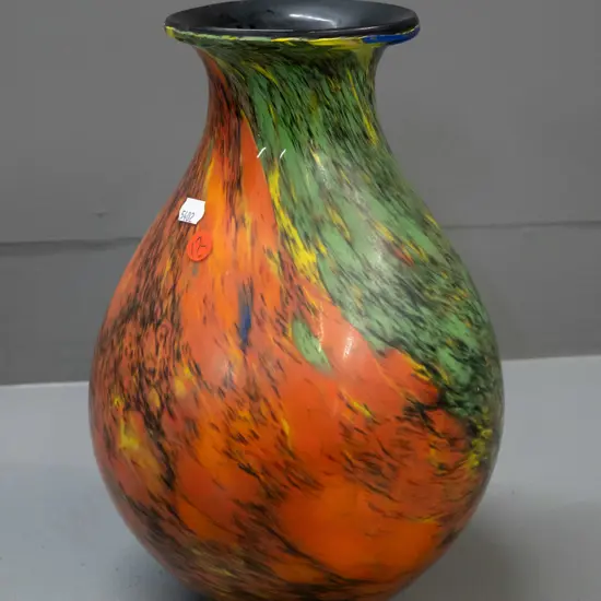 Japanese large swirled multi-colour art glass vase - marked Kamei Glass Osaka H-310