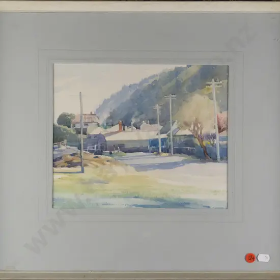 Charlton Edgar - framed watercolour "Back Street In Thames" H210 W250 (some marking to mat)