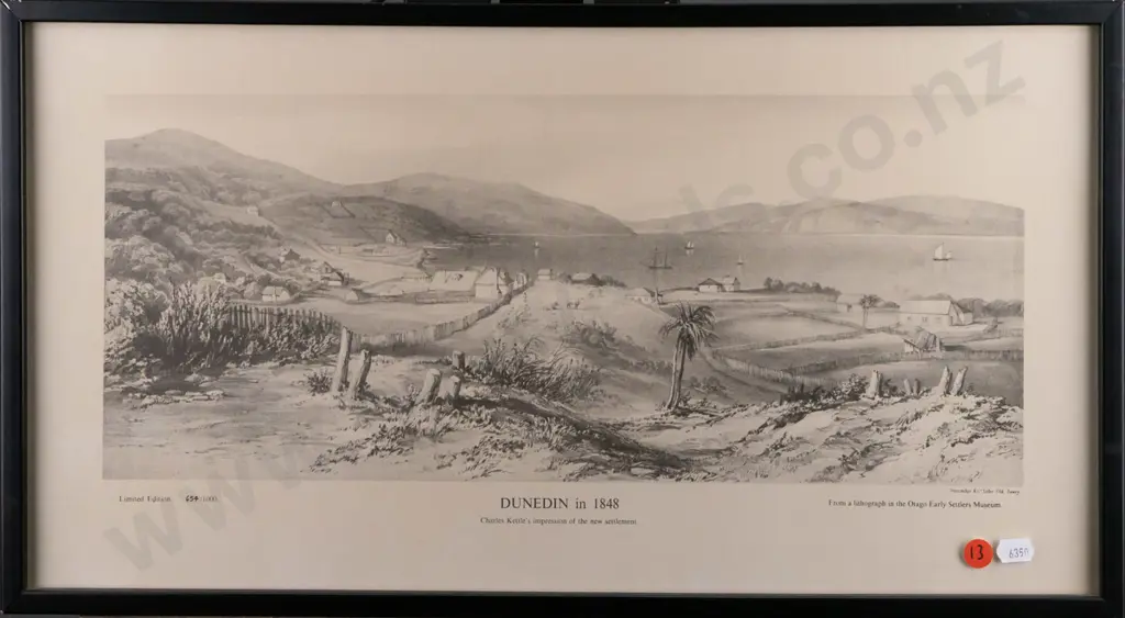 framed Charles Kettle print - Dunedin in 1848 H190 W440 Image 1++