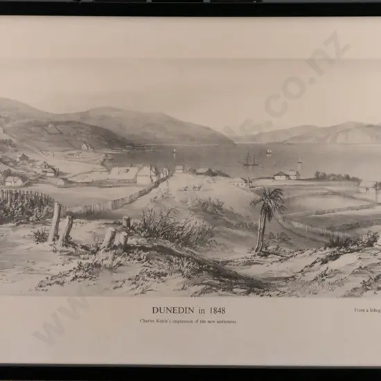 framed Charles Kettle print - Dunedin in 1848 H190 W440