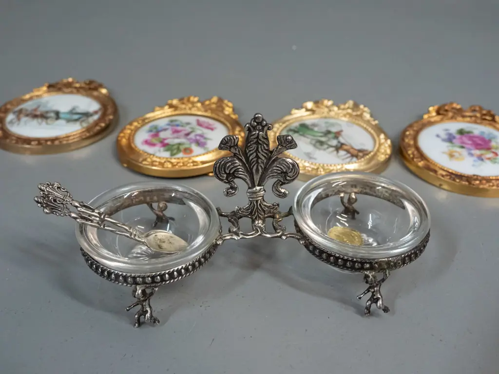 assorted Limoges china - miniature teapot,  jugs, plates and 4 plaques - cast metal frames marked made in New Zealand, Image 1++
