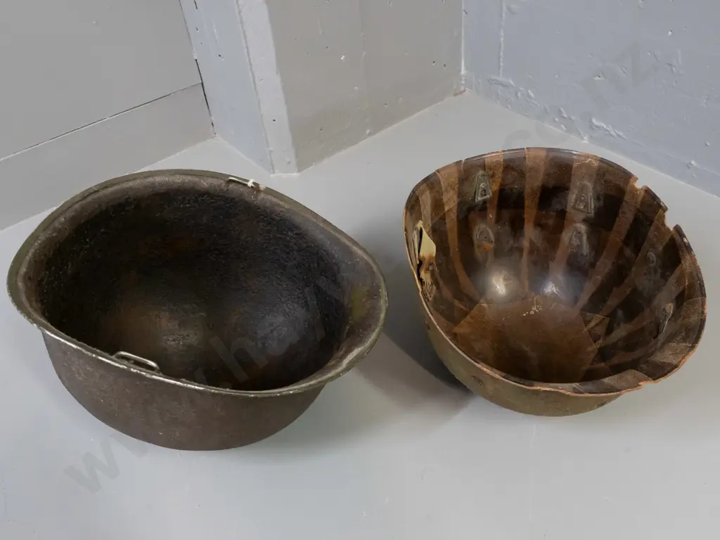 WWII-era American army helmet with hard fibre inner shell - no straps, some damage to liner, overall age wear Image 1++