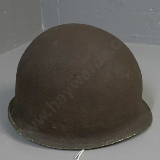 WWII-era American army helmet with hard fibre inner shell - no straps, some damage to liner, overall age wear