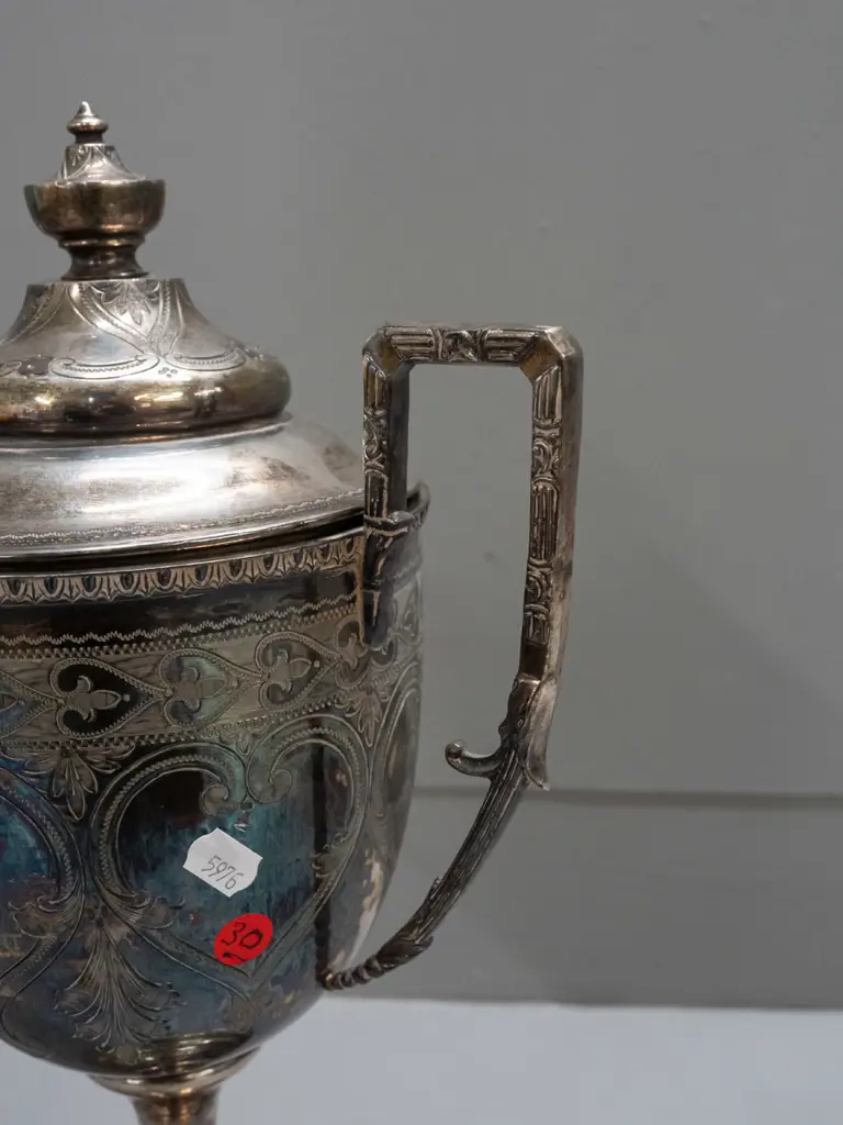 large silver plated handled trophy engraved with D Squadron - 12th Mounted Regiment on one side and names with Image 1++
