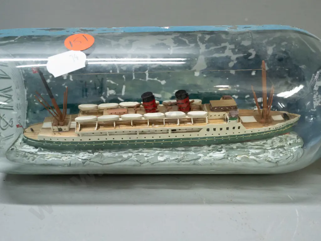 vintage ship in bottle - ship model marked Rangatira - some paint loss to outside L-270 Image 1++