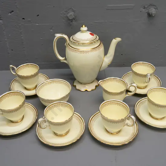 vintage Crown Staffordshire 15-piece coffee set - crack to one cup, one cup is non-matching shape - pot H-210