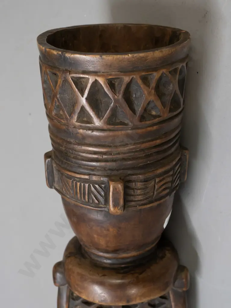 African carved wood long-handled ceremonial cup, possibly DRC (Congo) L-680 D-110 at top Image 1++