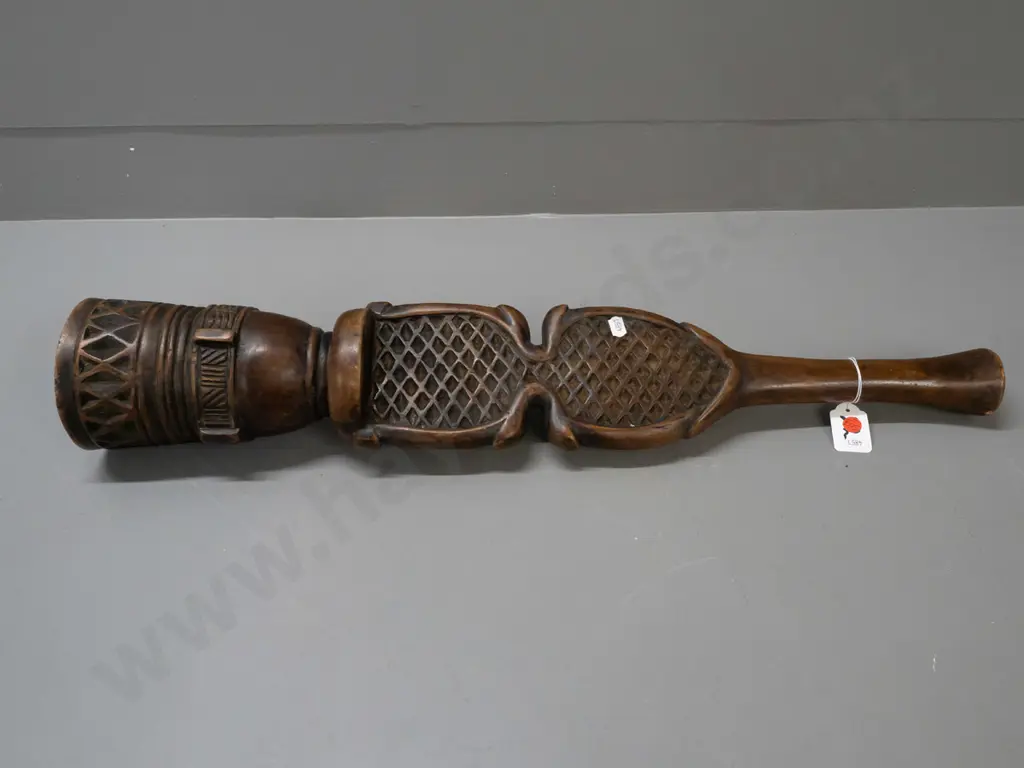African carved wood long-handled ceremonial cup, possibly DRC (Congo) L-680 D-110 at top Image 1++