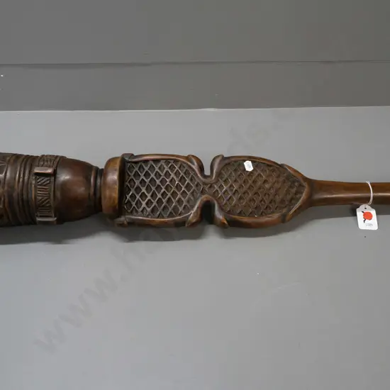 African carved wood long-handled ceremonial cup, possibly DRC (Congo) L-680 D-110 at top