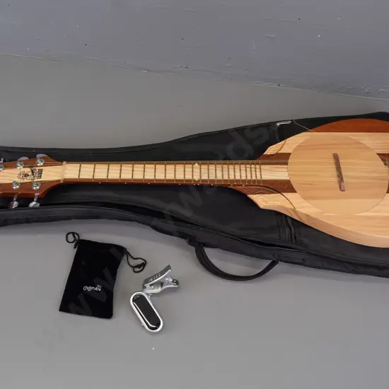Cagou Tahitian style 8-string ukulele - mixed timbers with carved detail, 22 fret, made by Andre Laufatte in New