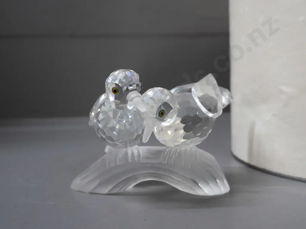 Swarovski crystal figure of 2 birds on a branch, with original box. H-65 W-90 Image 1++