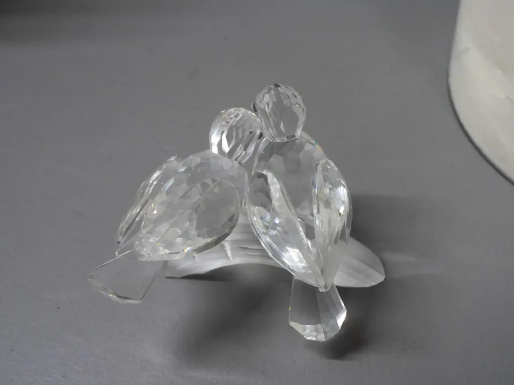 Swarovski crystal figure of 2 birds on a branch, with original box. H-65 W-90 Image 1++