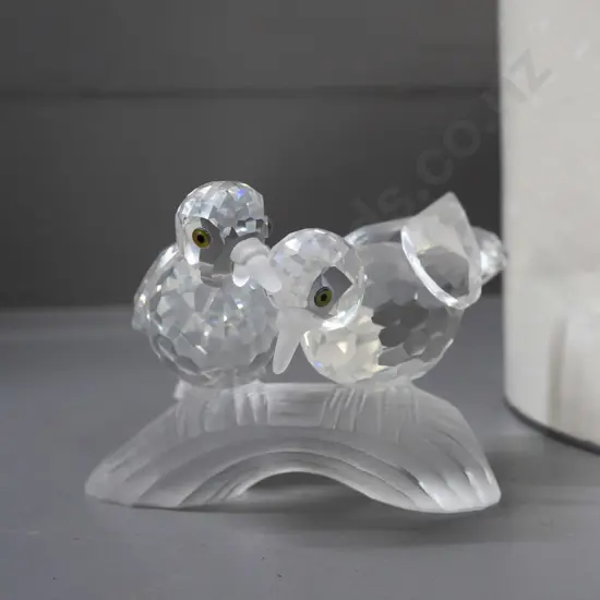 Swarovski crystal figure of 2 birds on a branch, with original box. H-65 W-90