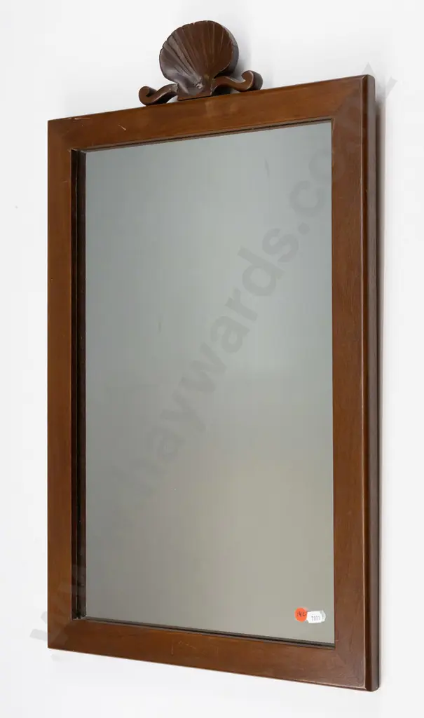 wood framed wall mirror with decorative shell detail H690 W400 (slight scratching to frame) Image 1++