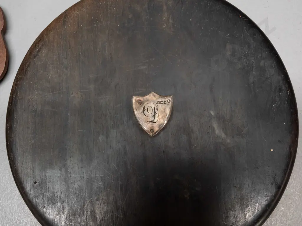 art nouveau style copper and wood picture frame with card back hinge and a hardwood hand mirror with hallmarked silver Image 1++