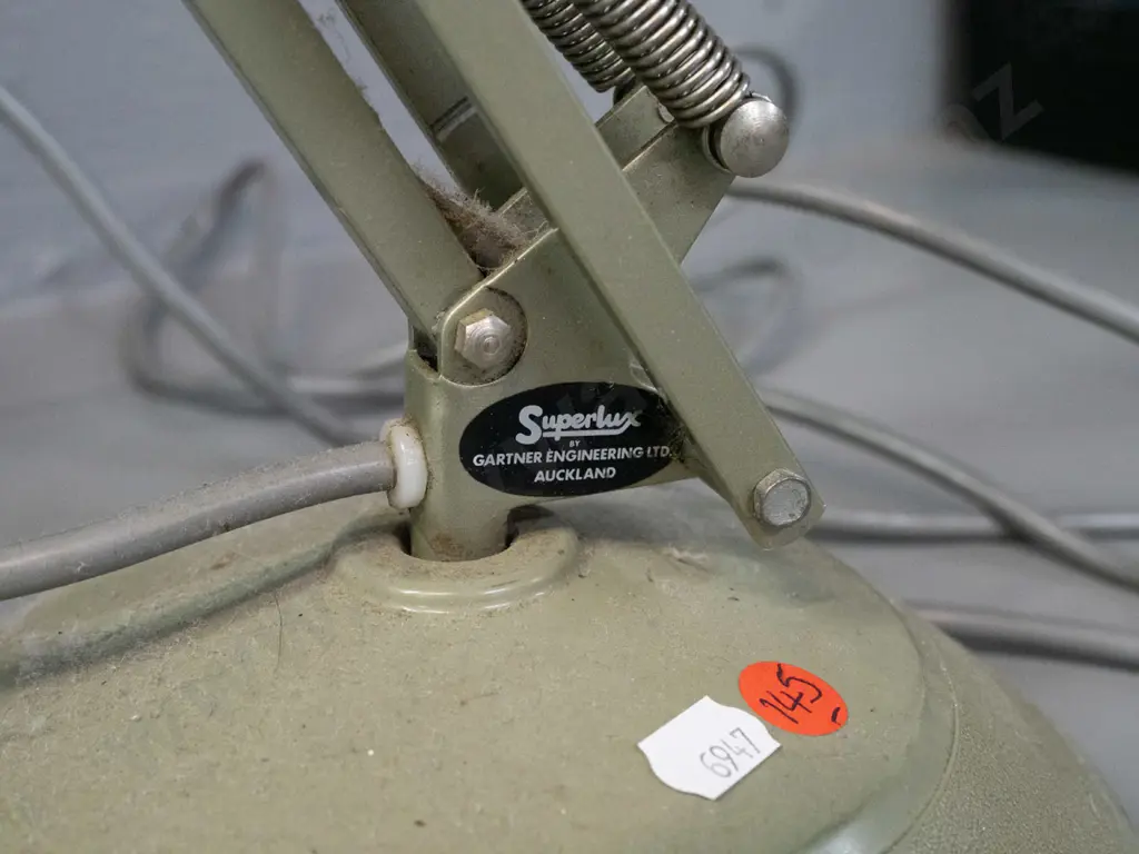 Superlux / Gartner Engineering anglepoise lamp - light green finish, minor corrosion to fittings - shade D-190 Image 1++