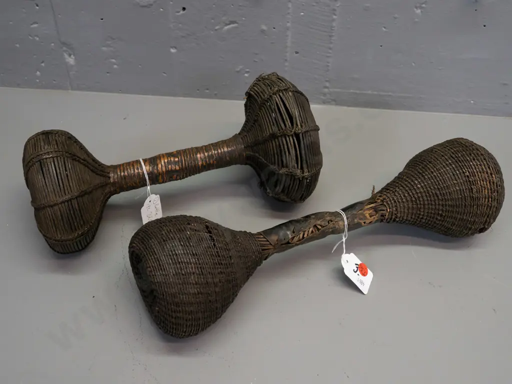 2 African rattles - #2 from Cameroon, #3 from DRC (Congo) with some damage / flaking, corrosion to middle L-360 Image 1++