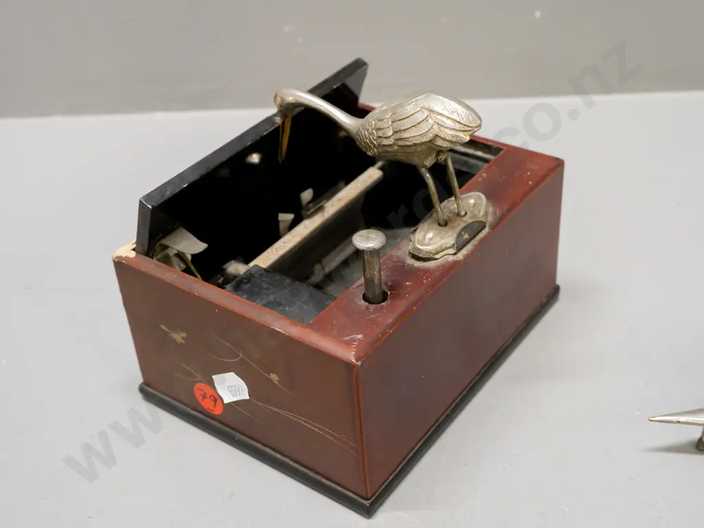 silver plated candle wick trimmer and a restorer's Japanese lacquer ware novelty cigarette dispenser - mechanism needs Image 1++