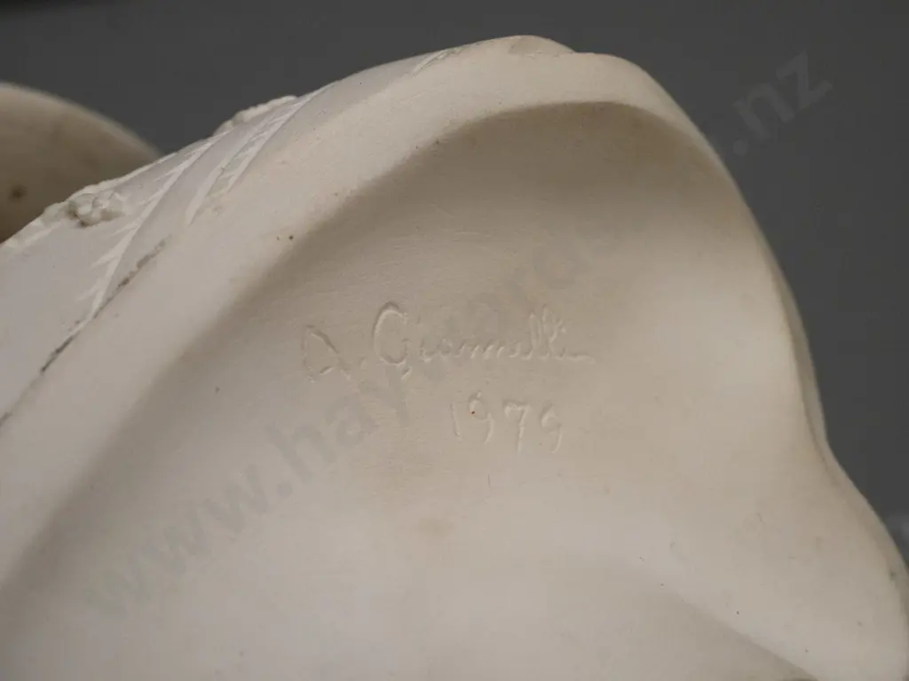 composite traditional style bust on alabaster base - bust marked A. Gianelli 1979, top has been reattached to base, Image 1++