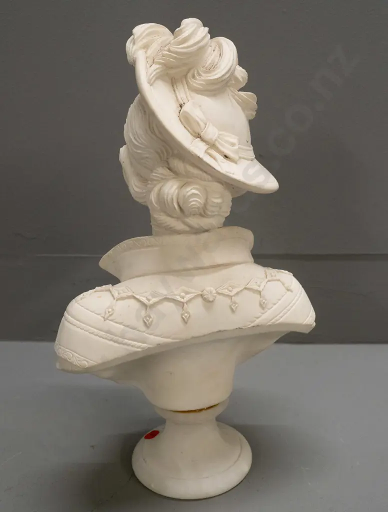 composite traditional style bust on alabaster base - bust marked A. Gianelli 1979, top has been reattached to base, Image 1++