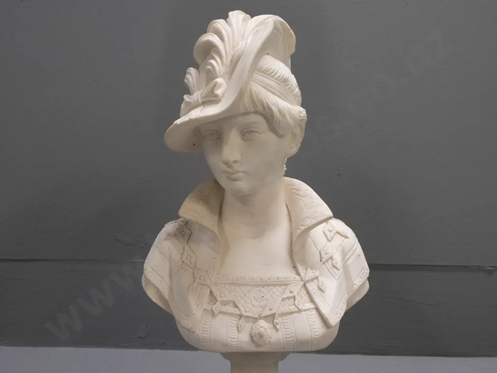 composite traditional style bust on alabaster base - bust marked A. Gianelli 1979, top has been reattached to base, Image 1++